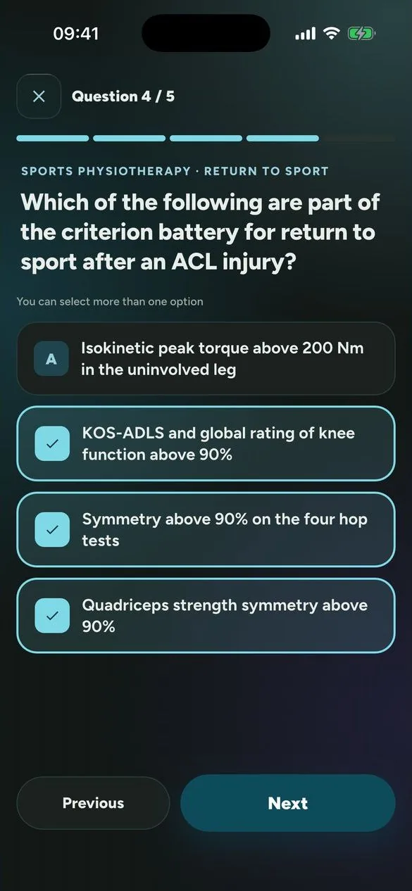 PhysioThink Knowledge Check result screen