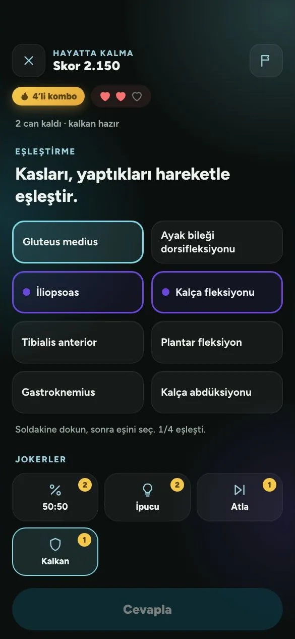 PhysioThink Hayatta Kalma: eşleştirme sorusu