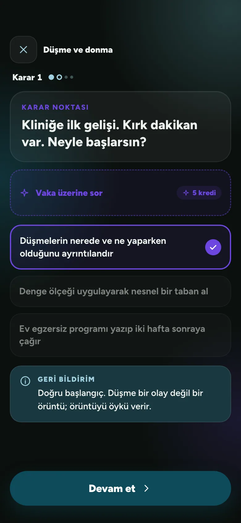 PhysioThink Klinik Karar Verme: karar noktası ve seçenekler